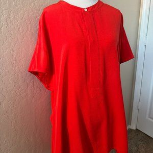 Ralph Lauren Red Silk Blouse or Tunic | Deep Placket | Finished Side Slits | XL
